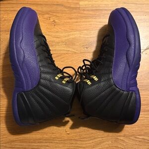 Jordan Black and Purple Sneakers with Gold Accents Mens size. 11.5